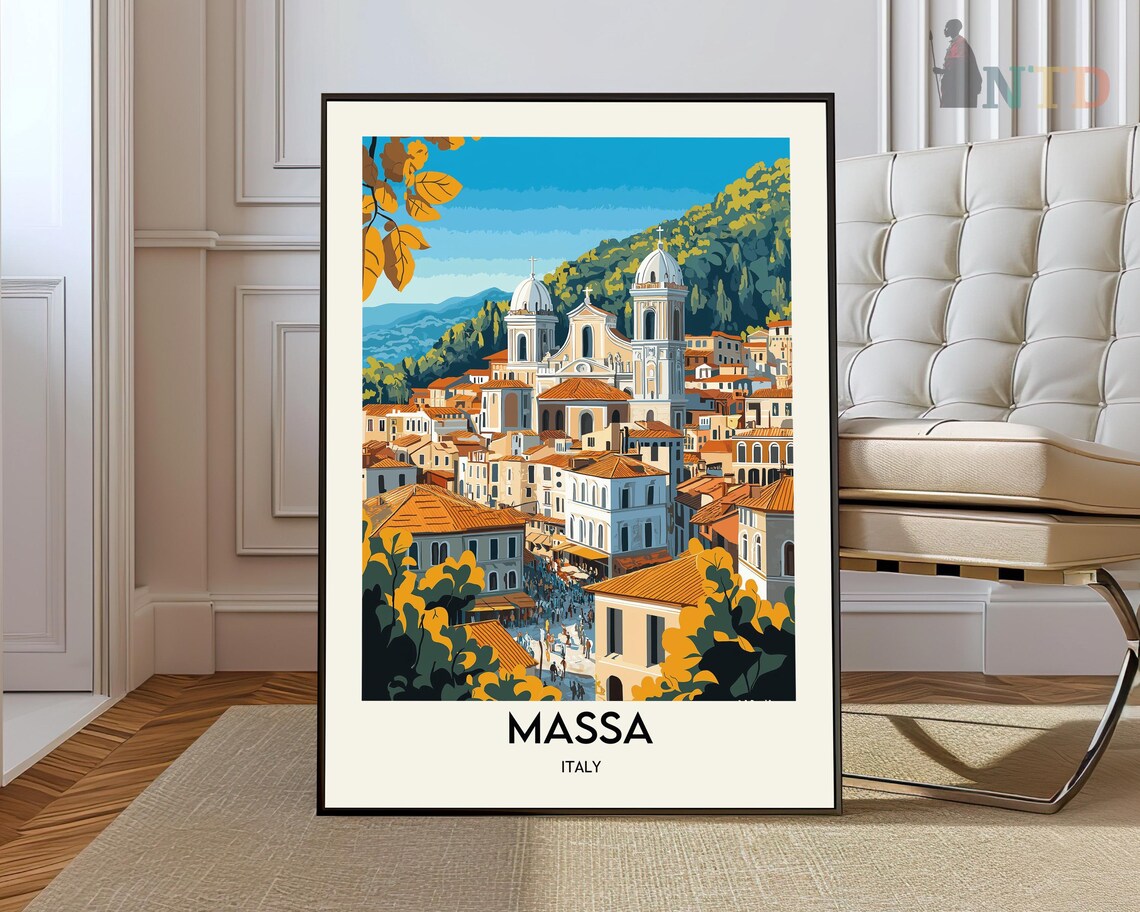 Massa Italy Vintage Travel Poster Hilltop Old Town Duomo View