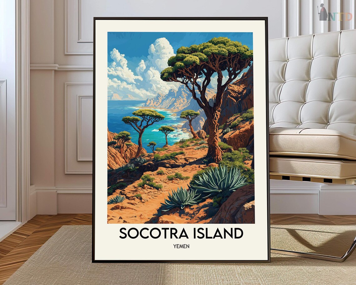 Socotra Island Yemen Vintage Travel Poster With Dragon Blood Trees