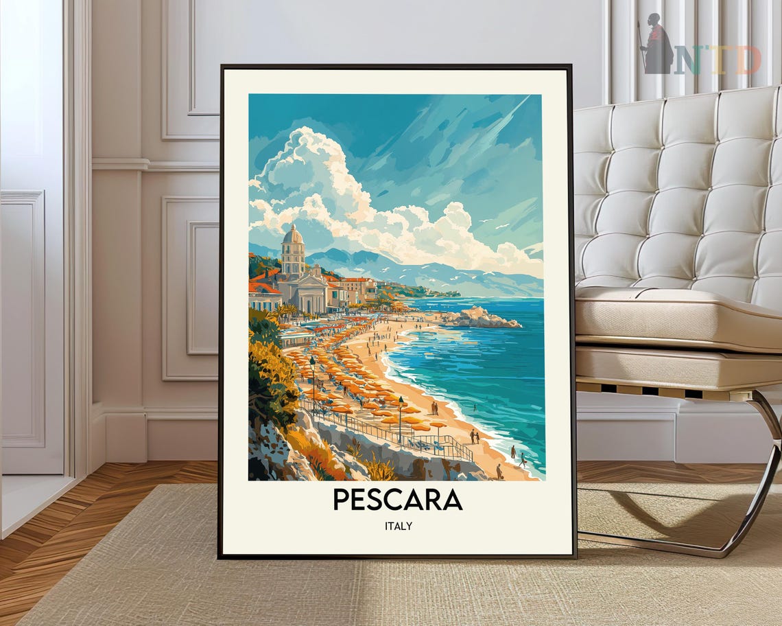 Pescara Italy Beach Umbrellas Adriatic Coast Summer Travel Poster