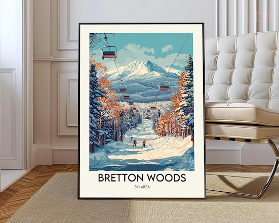 Bretton Woods Ski Area Chairlift Bluebird Day Vintage Travel Poster