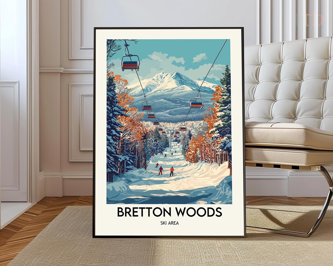 Bretton Woods Ski Area Chairlift Bluebird Day Vintage Travel Poster