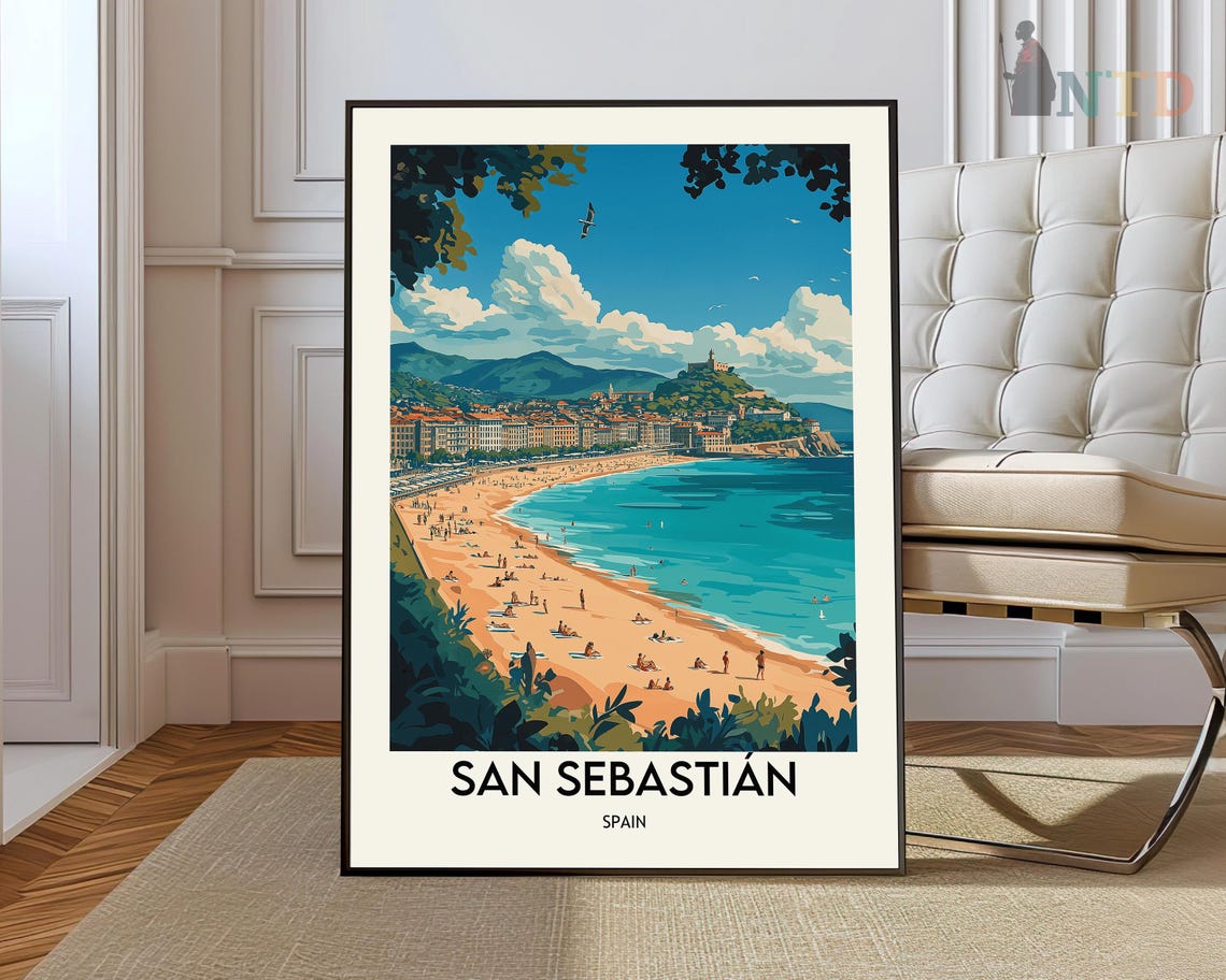 San Sebastian Spain Coastal Beach Basque Country Vintage Travel Poster