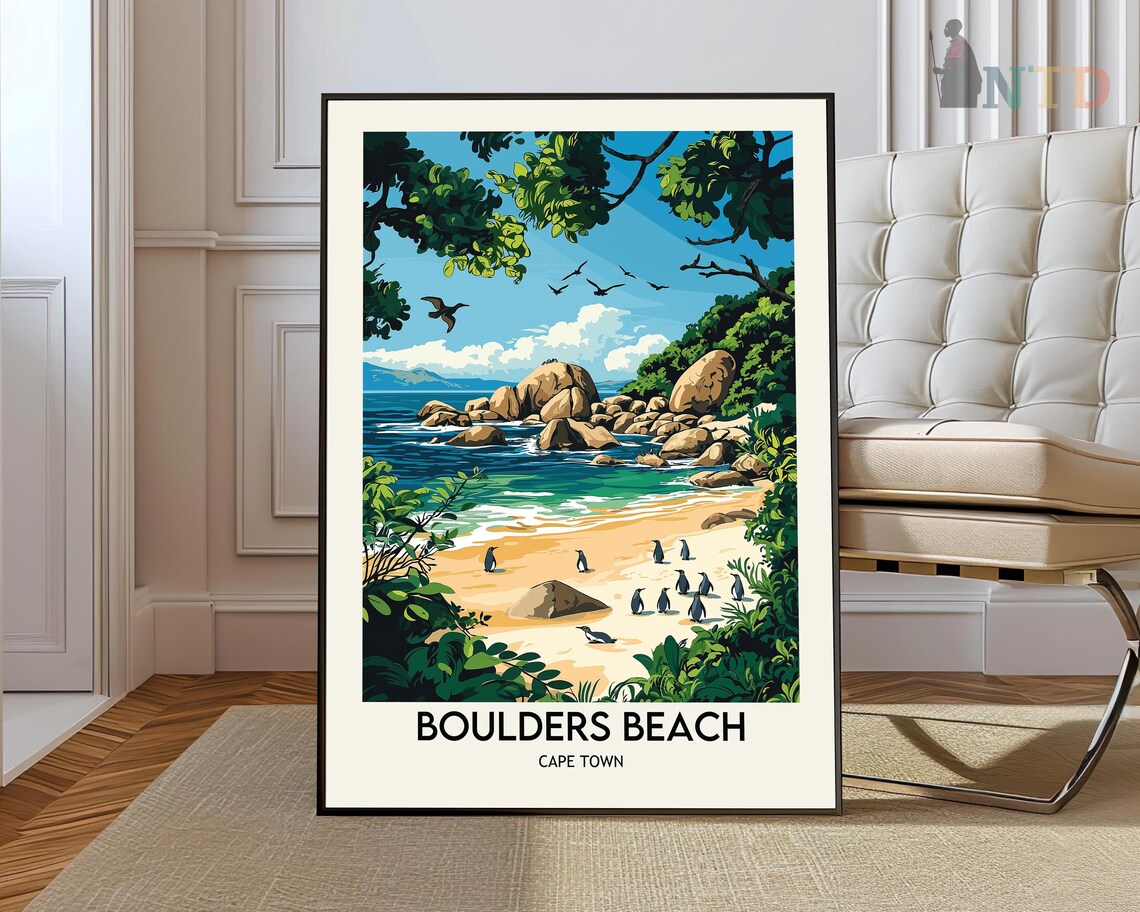 Boulders Beach Penguin Cove Granite Boulders Vintage Travel Poster