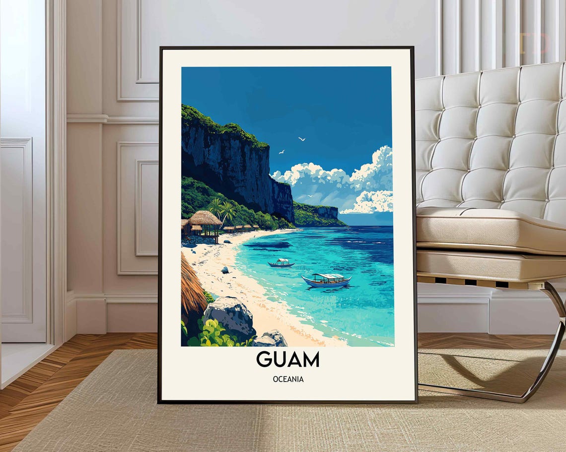 Guam Oceania Dramatic Sea Cliff Over Turquoise Lagoon Waters Poster