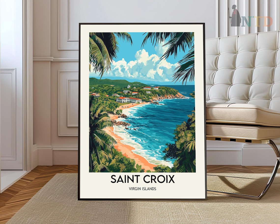Saint Croix Virgin Islands Vintage Travel Poster Tropical Beach Bay