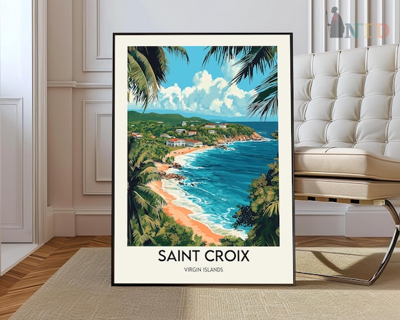 Saint Croix Virgin Islands Vintage Travel Poster Tropical Beach Bay