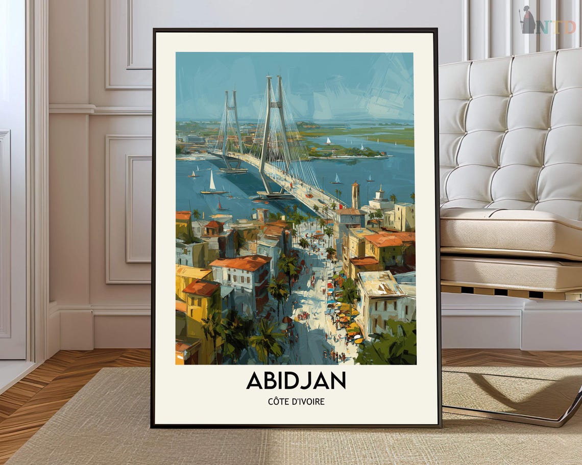 Abidjan Côte d'Ivoire Cable Stayed Bridge Lagoon Travel Poster