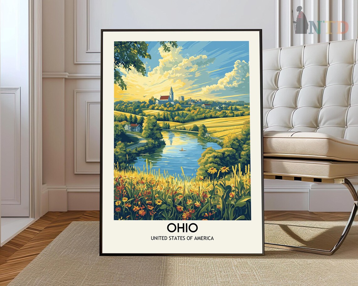 Ohio River Town Countryside Scenic Vintage Style Travel Poster