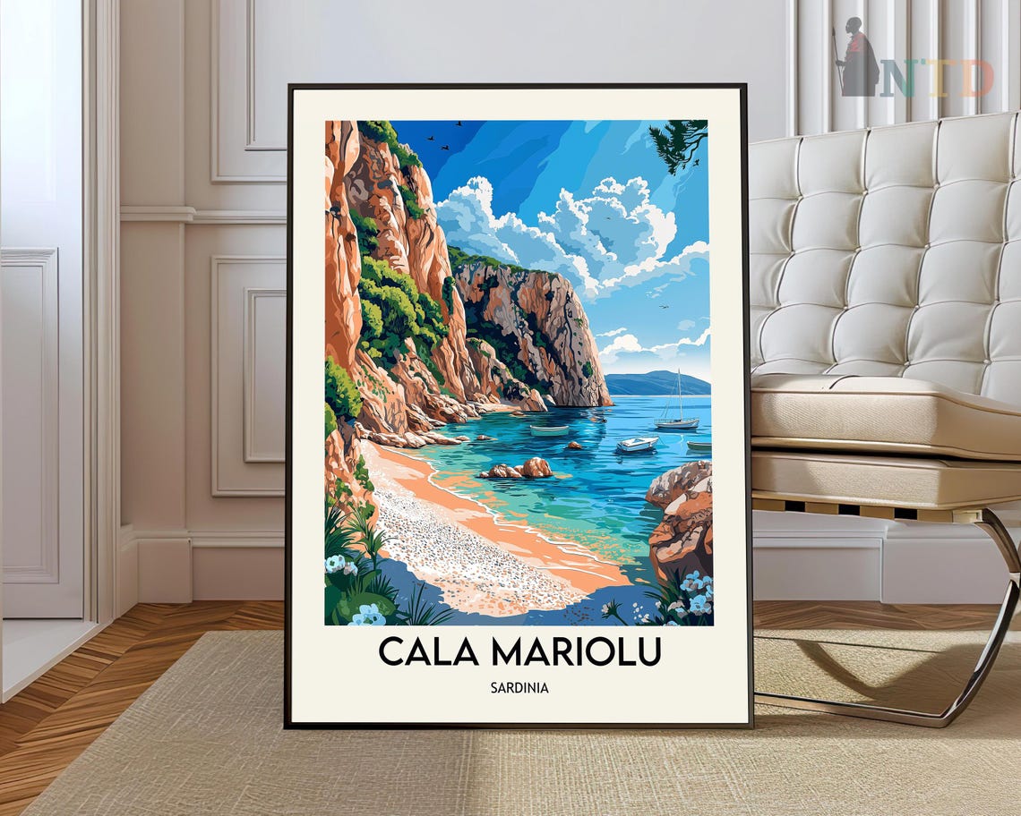 Cala Mariolu Sardinia Beach Cliffs Turquoise Bay Travel Poster