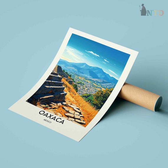 Oaxaca Mexico Ancient Pyramid Ruins Mountain Valley Travel Poster