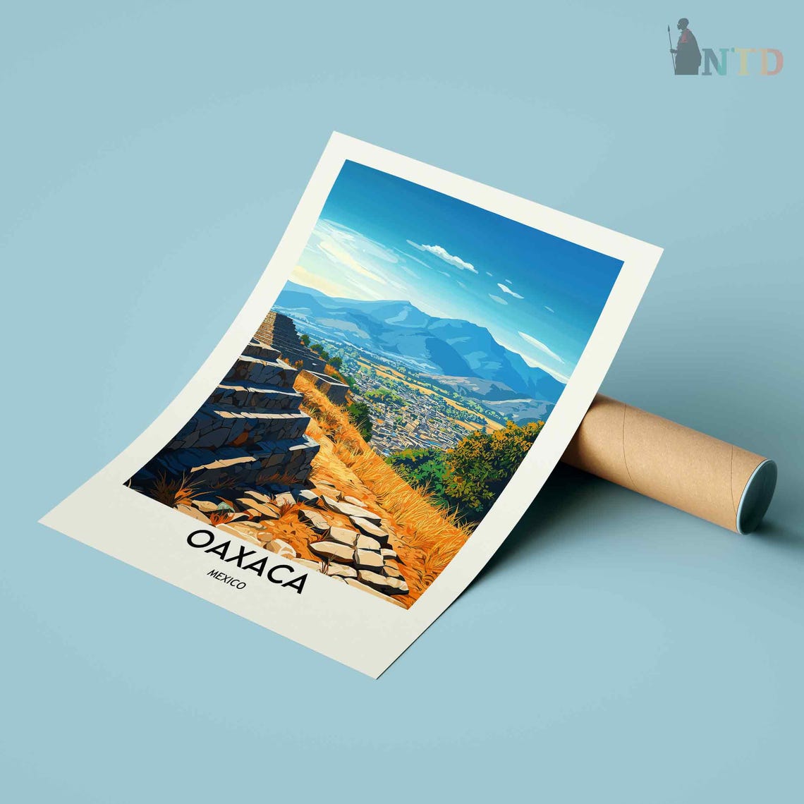 Oaxaca Mexico Ancient Pyramid Ruins Mountain Valley Travel Poster