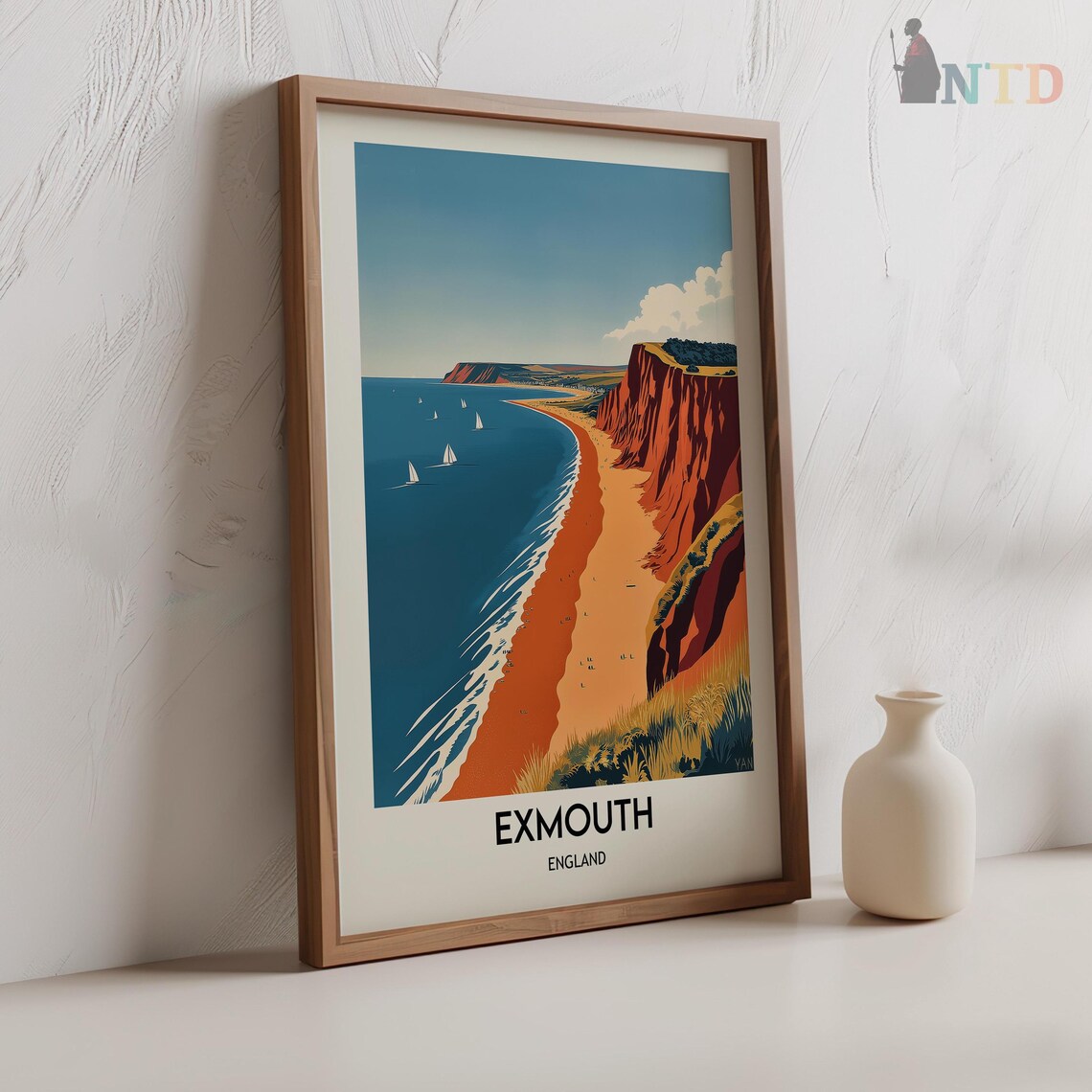 Exmouth Red Cliffs Above a Curving Golden Beach and Blue Sea Poster - Image 2
