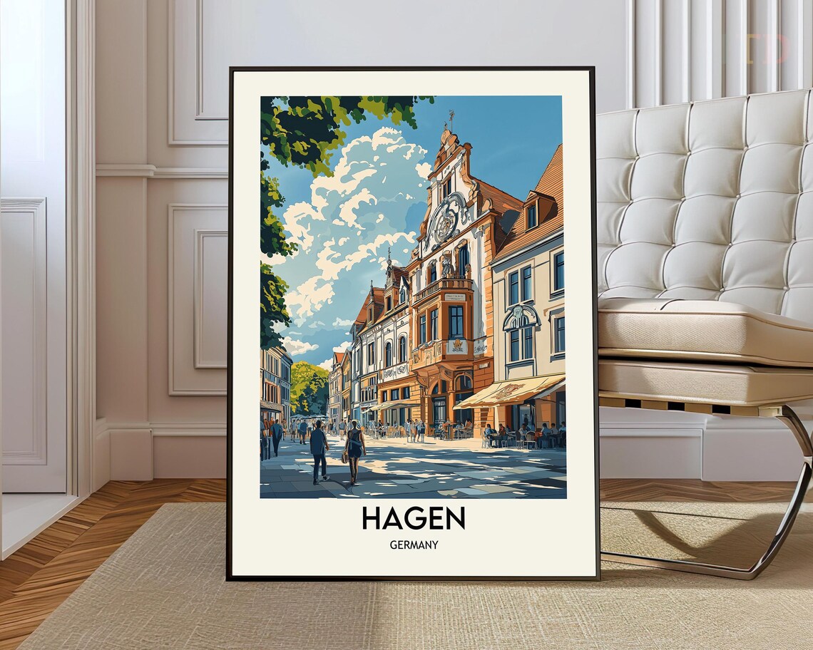 Hagen Germany Old Town Street Historic Buildings Illustration Poster