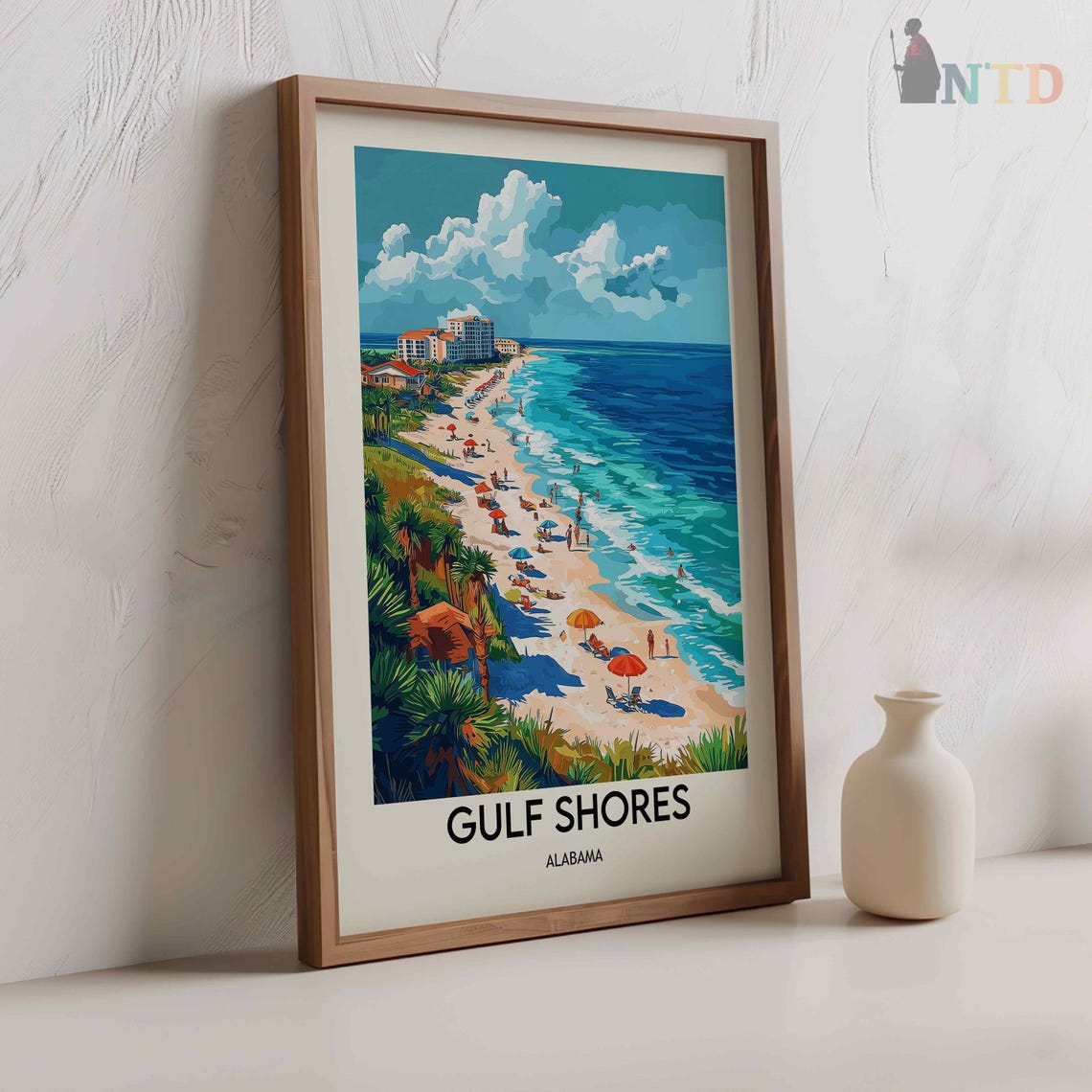 Gulf Shores Alabama Palm Dunes Overlooking A Bustling Beach Poster - Image 2