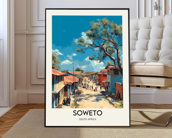 Soweto South Africa Vibrant Street Scene Vintage Travel Poster