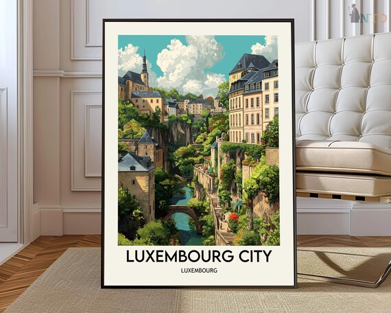 Luxembourg City Grund Quarter Old Town Vintage Travel Poster