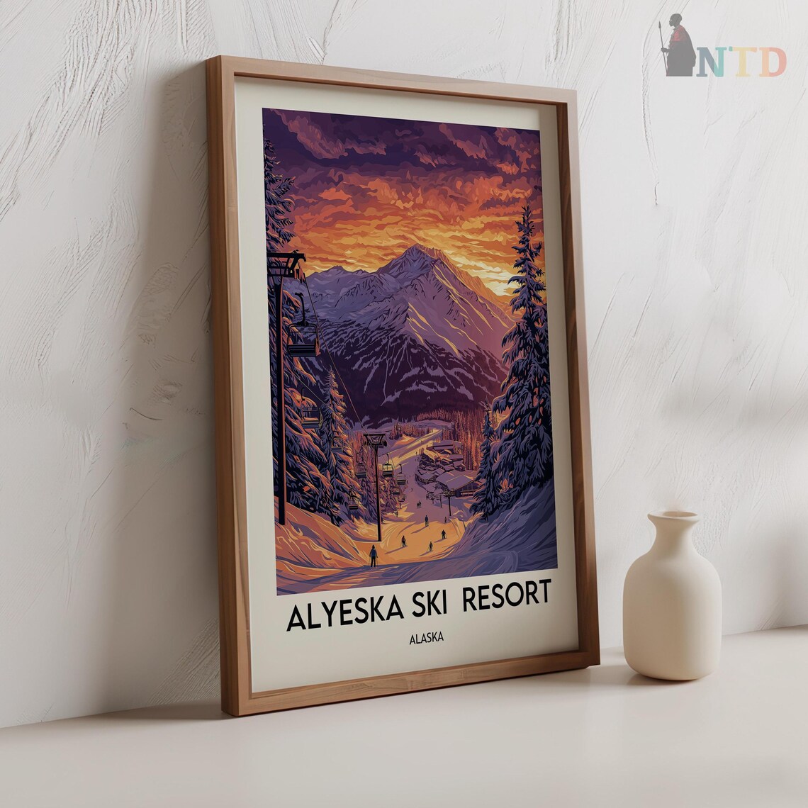 Purple Sunset and Chairlift Alyeska Ski Resort Alaska Travel Poster - Image 2