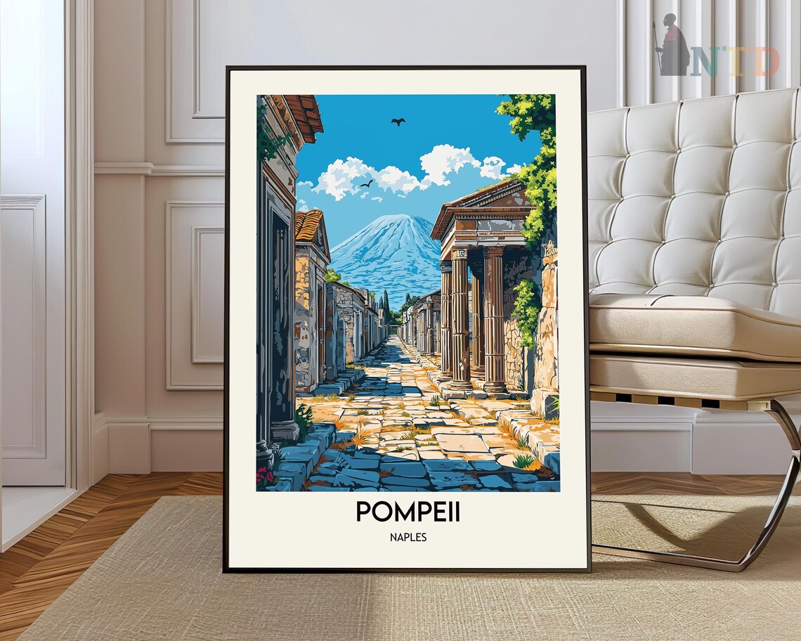 Pompeii Naples Ancient Street Vesuvius Italy Ruins Travel Poster