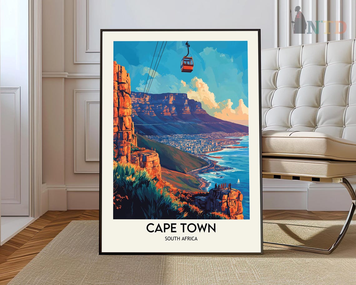 Cape Town Cable Car Sunset Cliffs Ocean Panorama Travel Poster