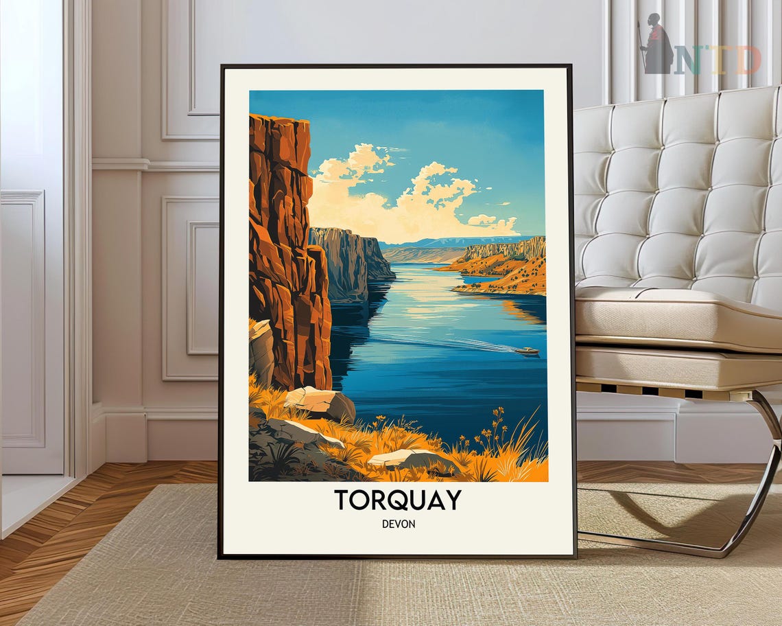 Torquay Devon England Rocky Cliffs Blue Bay Seaside Travel Poster
