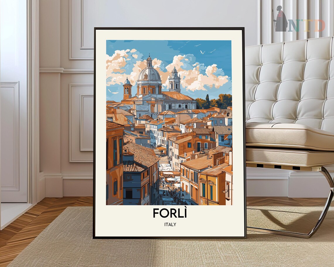 Forli Italy Historic Cathedral Dome Terracotta Rooftops Travel Poster