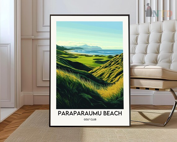 Paraparaumu Beach Golf Club Golden Dunes Vintage Golf Poster