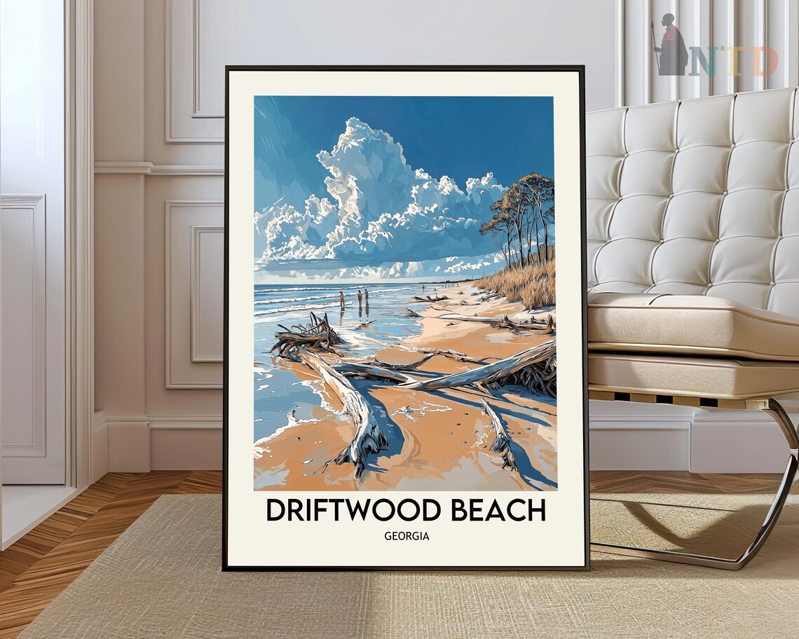 Driftwood Beach Georgia Sunlit Driftwood Shoreline Travel Poster