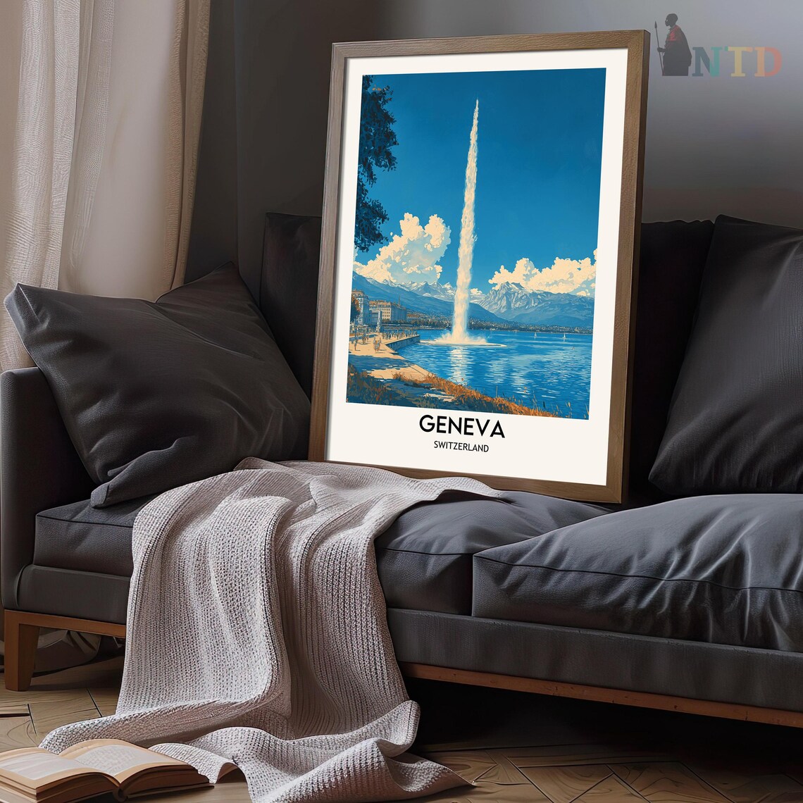 Geneva Sunset Over the Lake with the Jet dEau Fountain Spraying Poster - Image 3