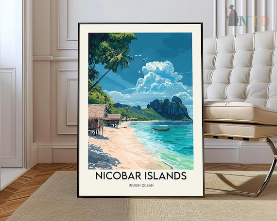 Nicobar Islands Indian Ocean Palm Beach Shoreline Travel Poster