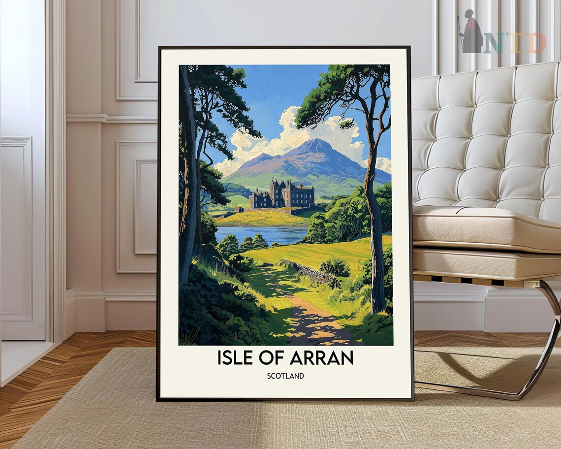 Isle of Arran Scotland Castle and Mountain Landscape Travel Poster