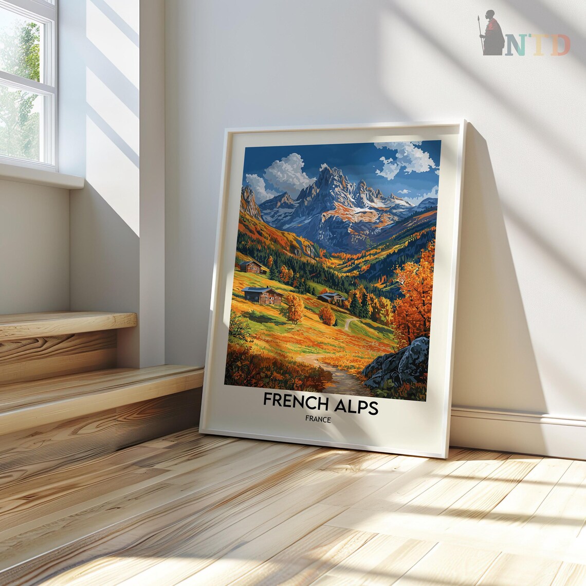 French Alps Golden Valley Chalets Mountain Trail Vintage Travel Poster - Image 2