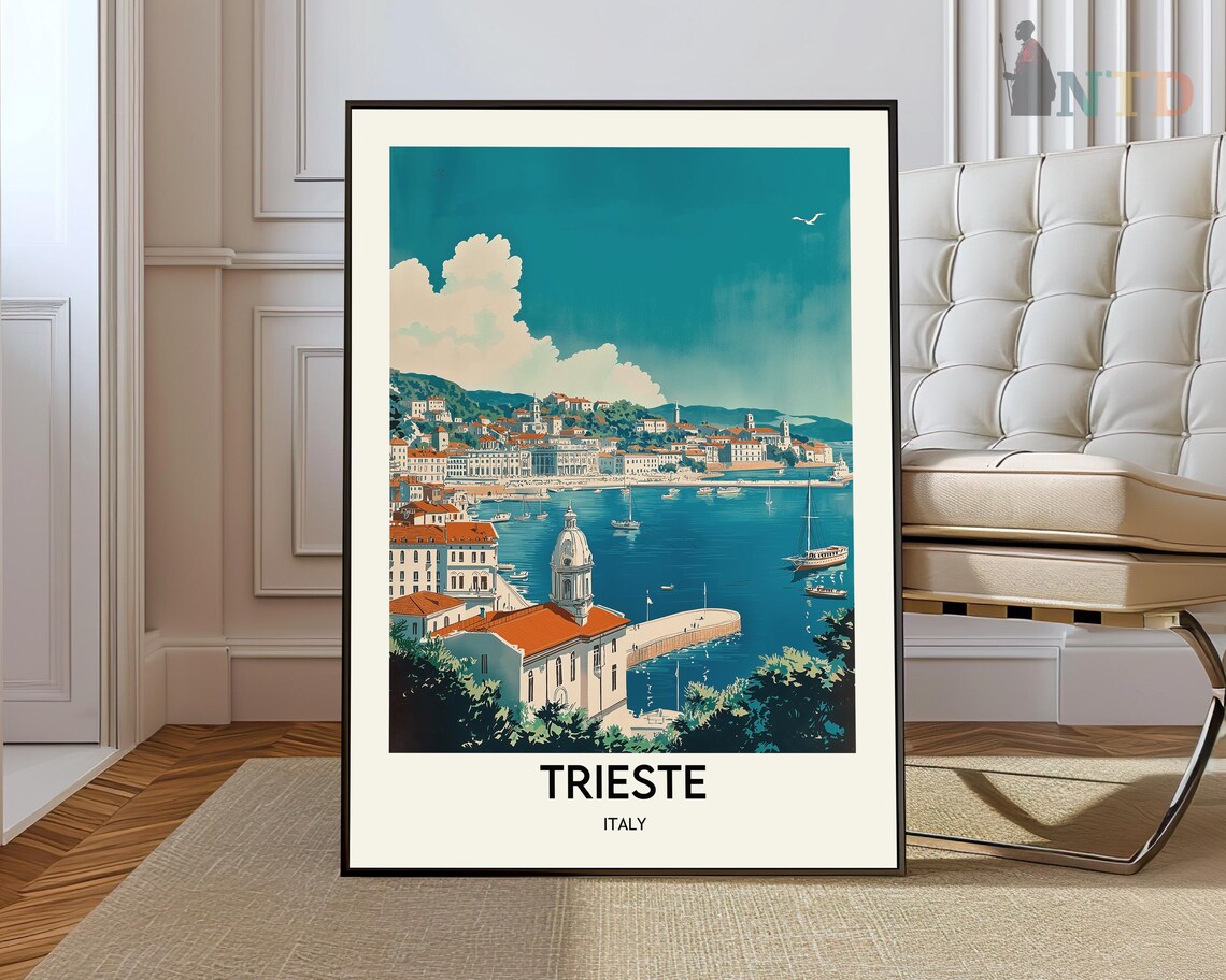 Trieste Italy Vintage Seaside Harbor Bay Retro Travel Poster
