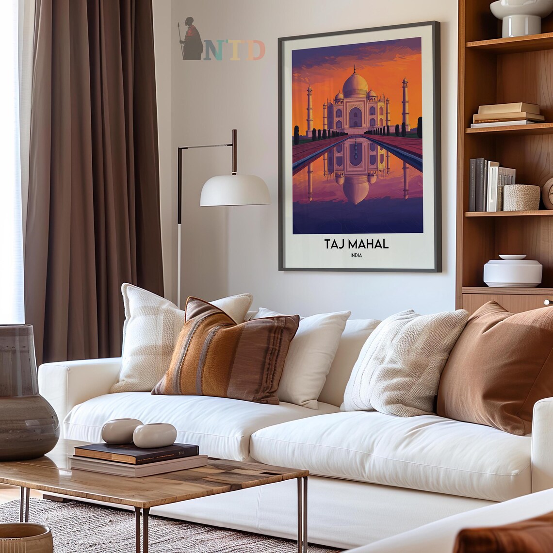 Taj Mahal India Fiery Orange Sunset Over Reflecting Pool Poster - Image 2