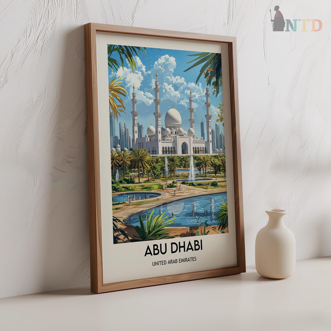 Abu Dhabi UAE Grand Mosque Palm Gardens Vintage Travel Poster - Image 2