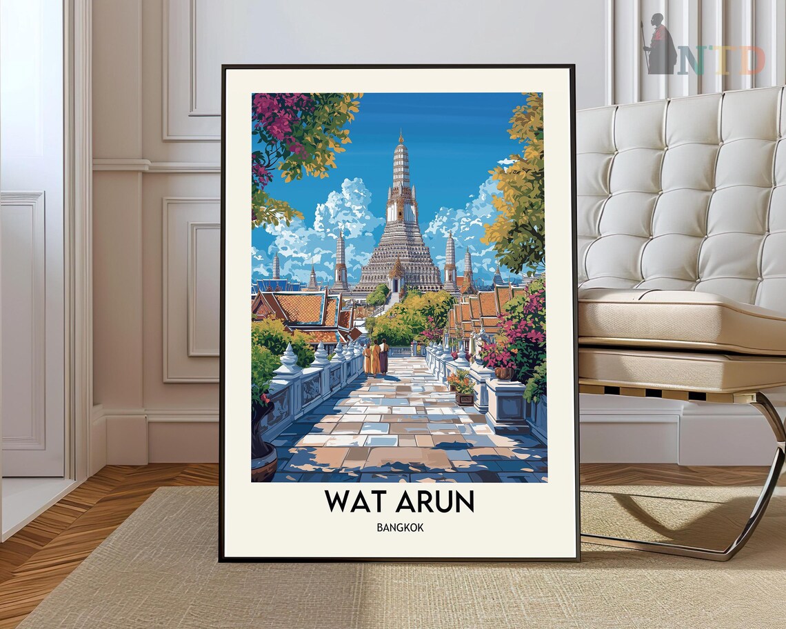 Wat Arun Bangkok Temple of Dawn Daytime River View Travel Poster