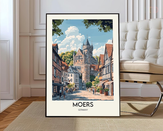 Moers Germany Historic Castle and Old Town Street Travel Poster