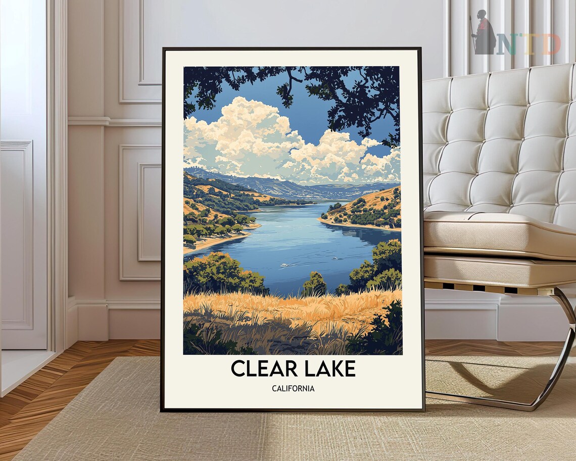Clear Lake California Golden Lakeside Hills Scenic Travel Poster