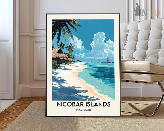 Nicobar Islands Indian Ocean Beach Palms Tropical Travel Poster