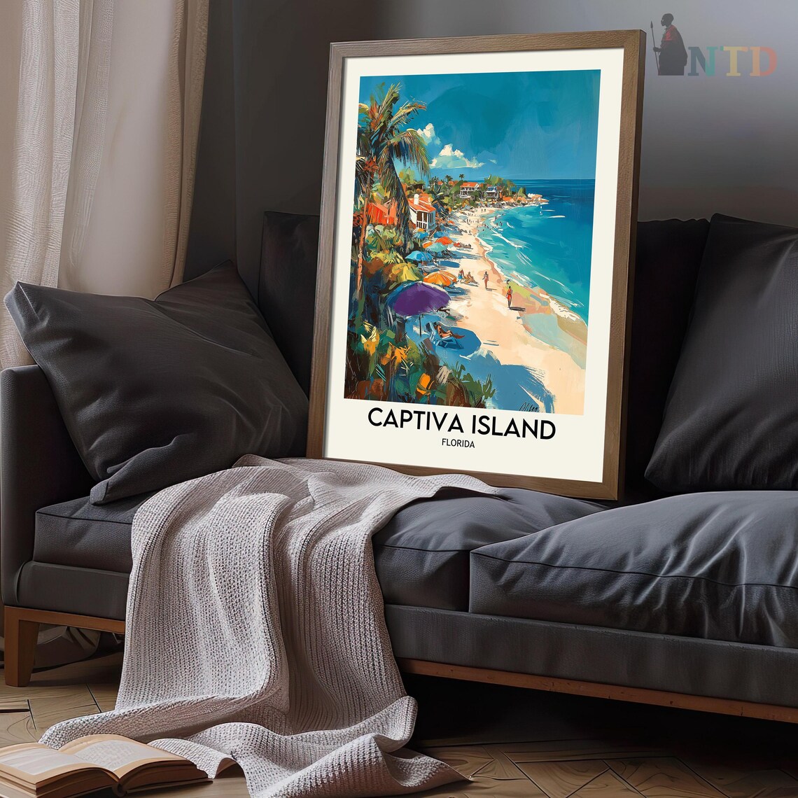 Captiva Island Florida Beach Umbrellas Tropical Coast Travel Poster - Image 3