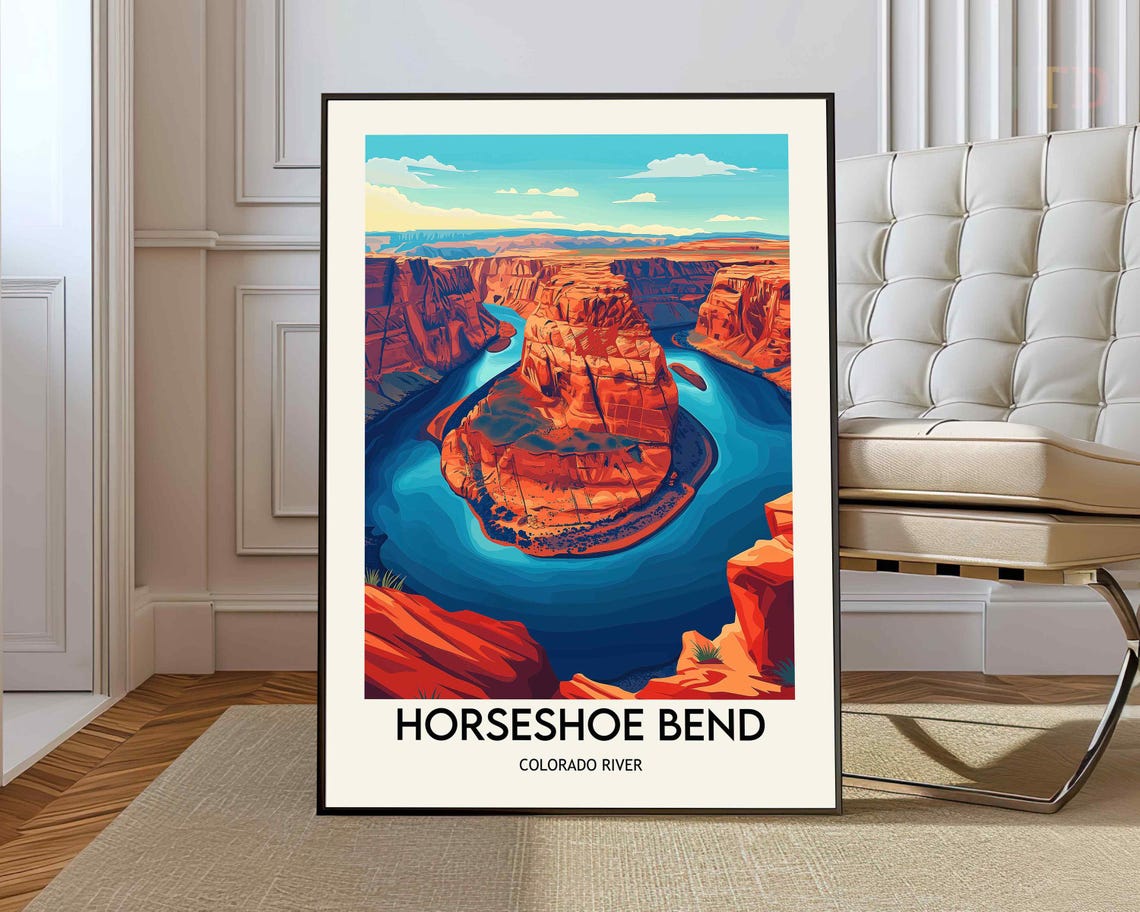 Horseshoe Bend Colorado River Canyon Red Rock Vista Scene Poster