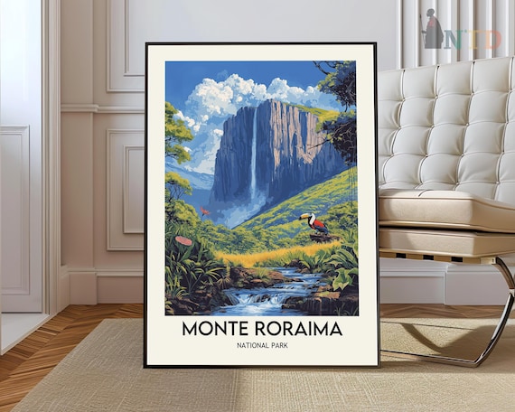 Monte Roraima National Park Tepui Waterfall Toucan Jungle Travel Poster