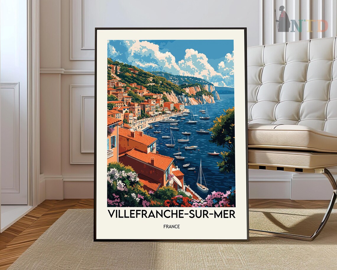 Villefranche-sur-Mer French Riviera Beachfront Old Town Travel Poster