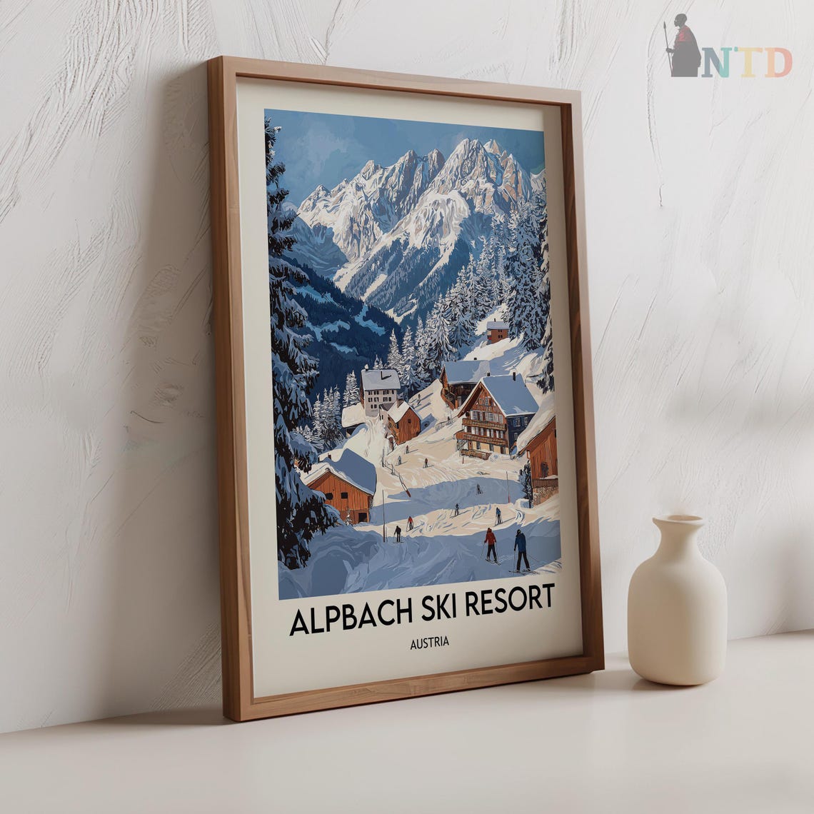 Sunlit Snowy Chalets Alpbach Ski Resort Austria Travel Poster - Image 3
