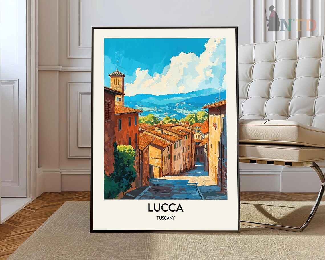 Lucca Tuscany Italy Vintage Old Town Street Retro Travel Poster