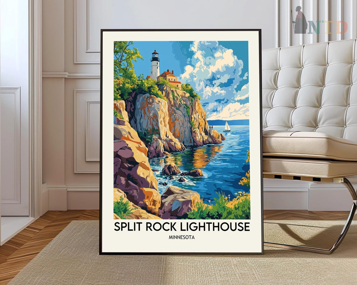 Split Rock Lighthouse Minnesota Cliff Lake Superior Travel Poster