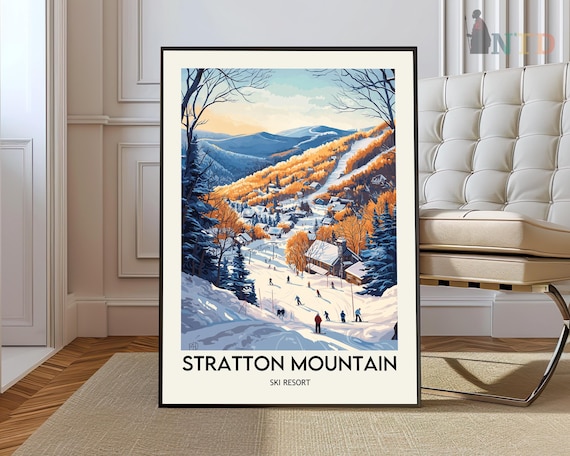 Stratton Mountain Ski Resort Autumn Snow Vintage Ski Scene Poster