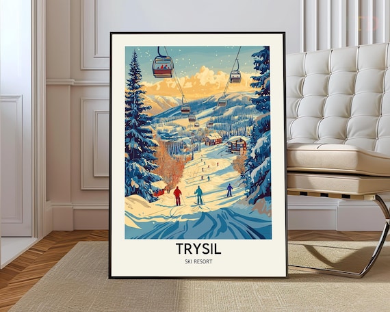 Trysil Norway Vintage Ski Resort Gondola Winter Scene Poster