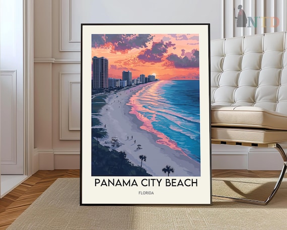 Panama City Beach Florida Sunset Shoreline Vintage Travel Poster