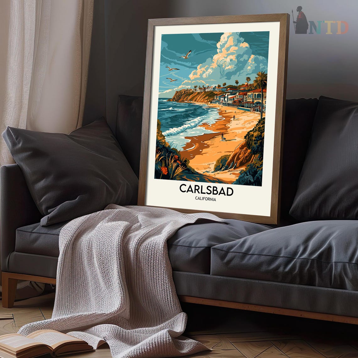 Carlsbad California Sunny Beach Cove Cliffs Coastal Travel Poster - Image 3