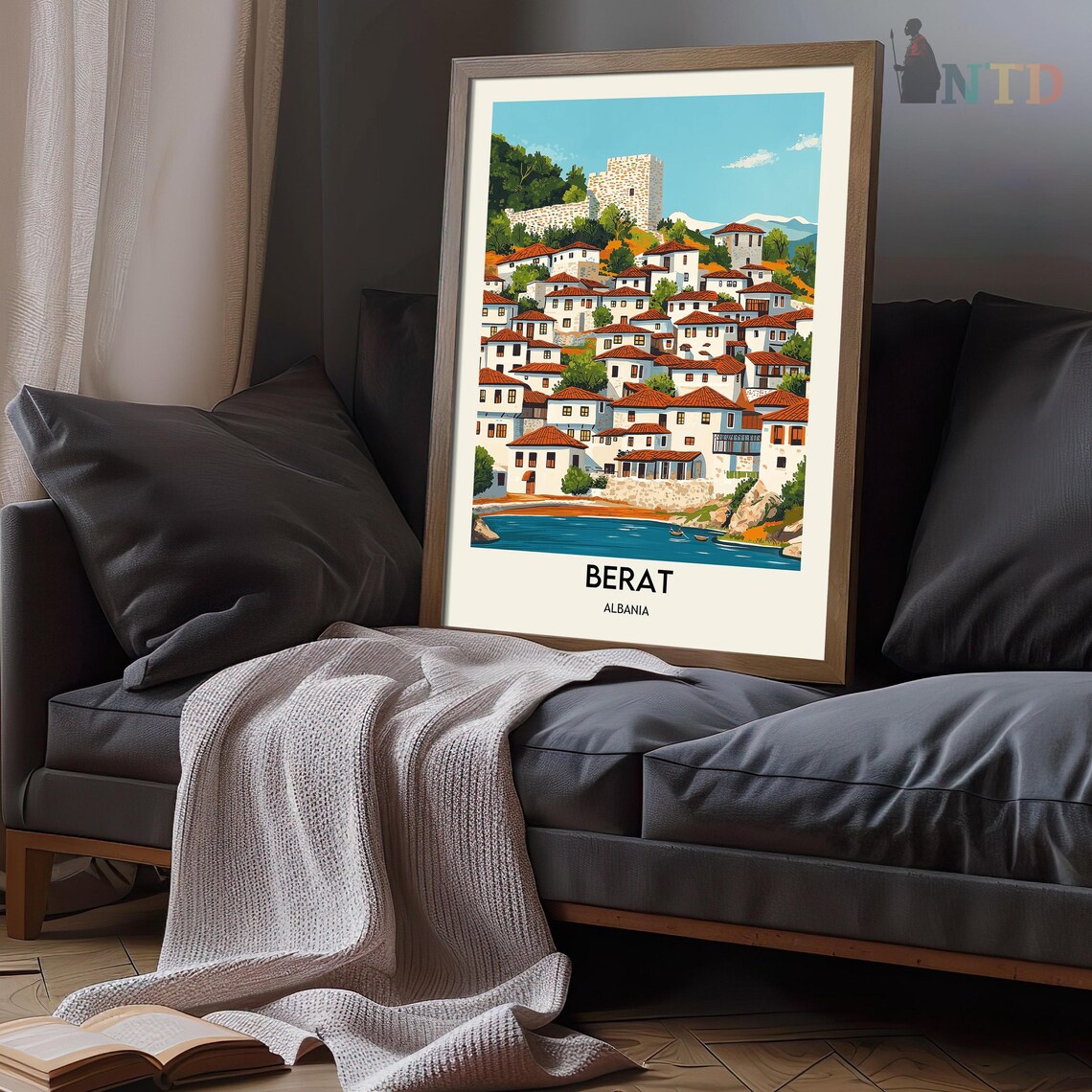 Berat Albania Ottoman White Houses Castle Hill Vintage Travel Poster - Image 3